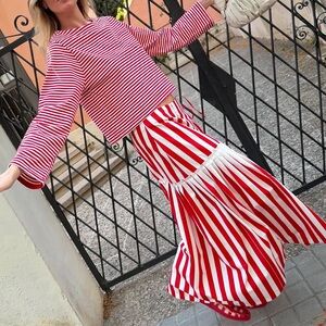 Zara Studio LIMITED EDITION Striped Red White Midi Skirt Front Tie Bows NWT Sz S